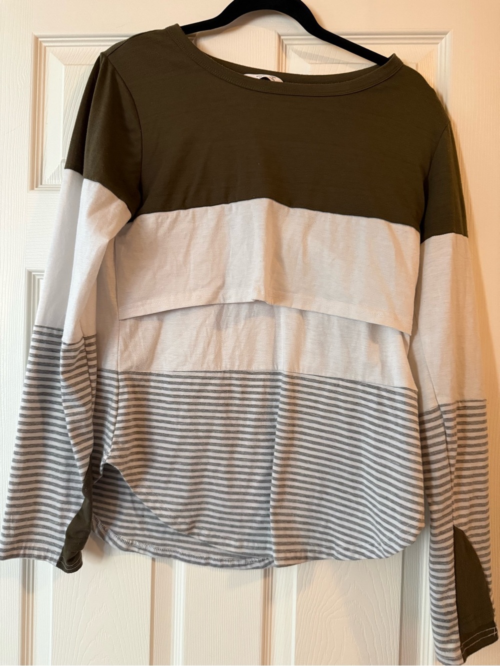 Olive Green & White Striped Layered Long Sleeve Top